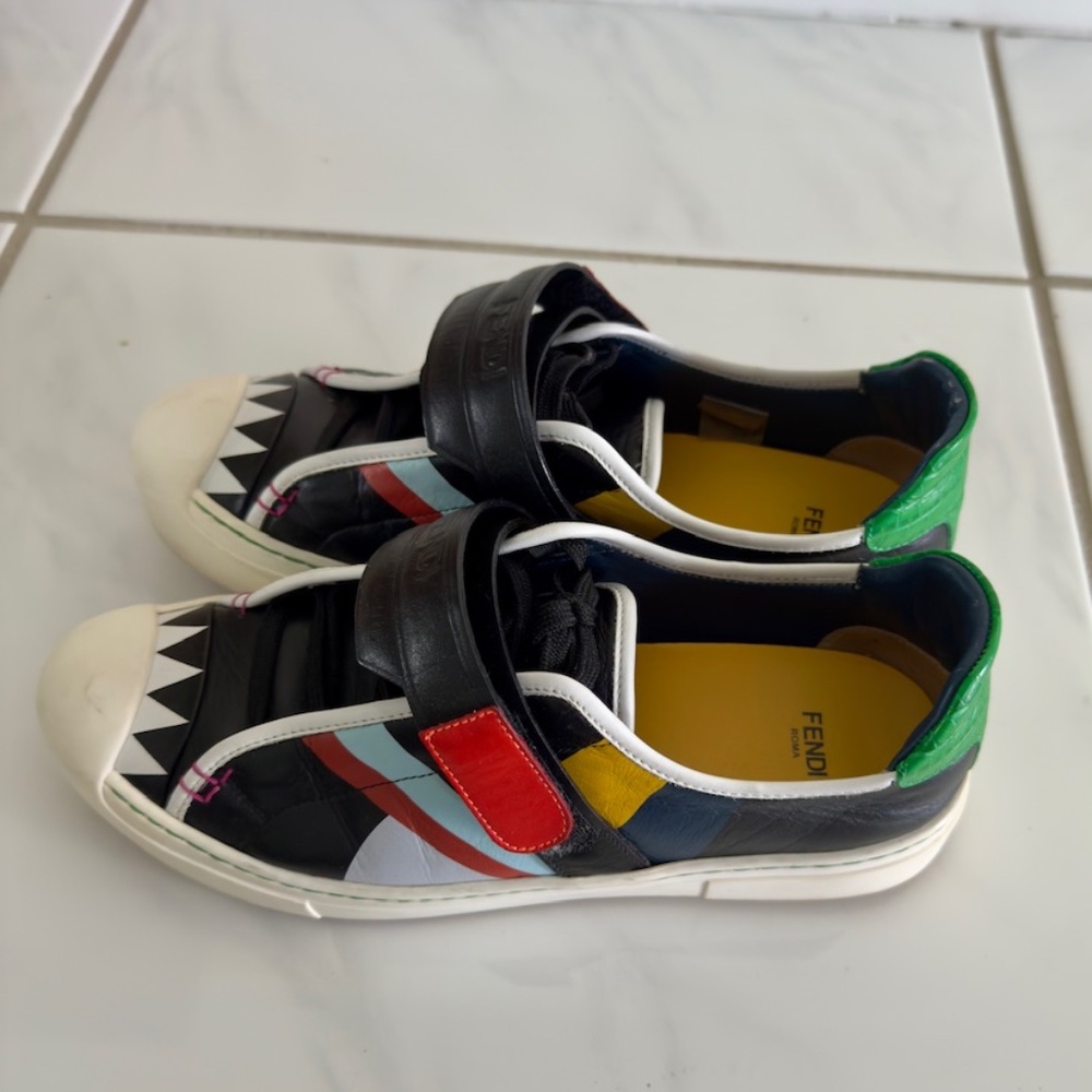Fendi Black Multicolor Leather Velcro Strap Sneakers